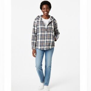 L.L. BEAN Women's Scotch Plaid Flannel Shirt,  Zip Hoodie, Small Relaxed Fit